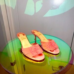 Christian Louboutin Belbrossa Pompom Red Sole Slide Sandal size 37.5